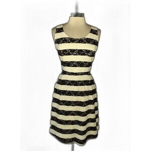 LANE BRYANT Plus Sz 16W A-Line Dress Black White Floral Lace Stripes Sleeveless